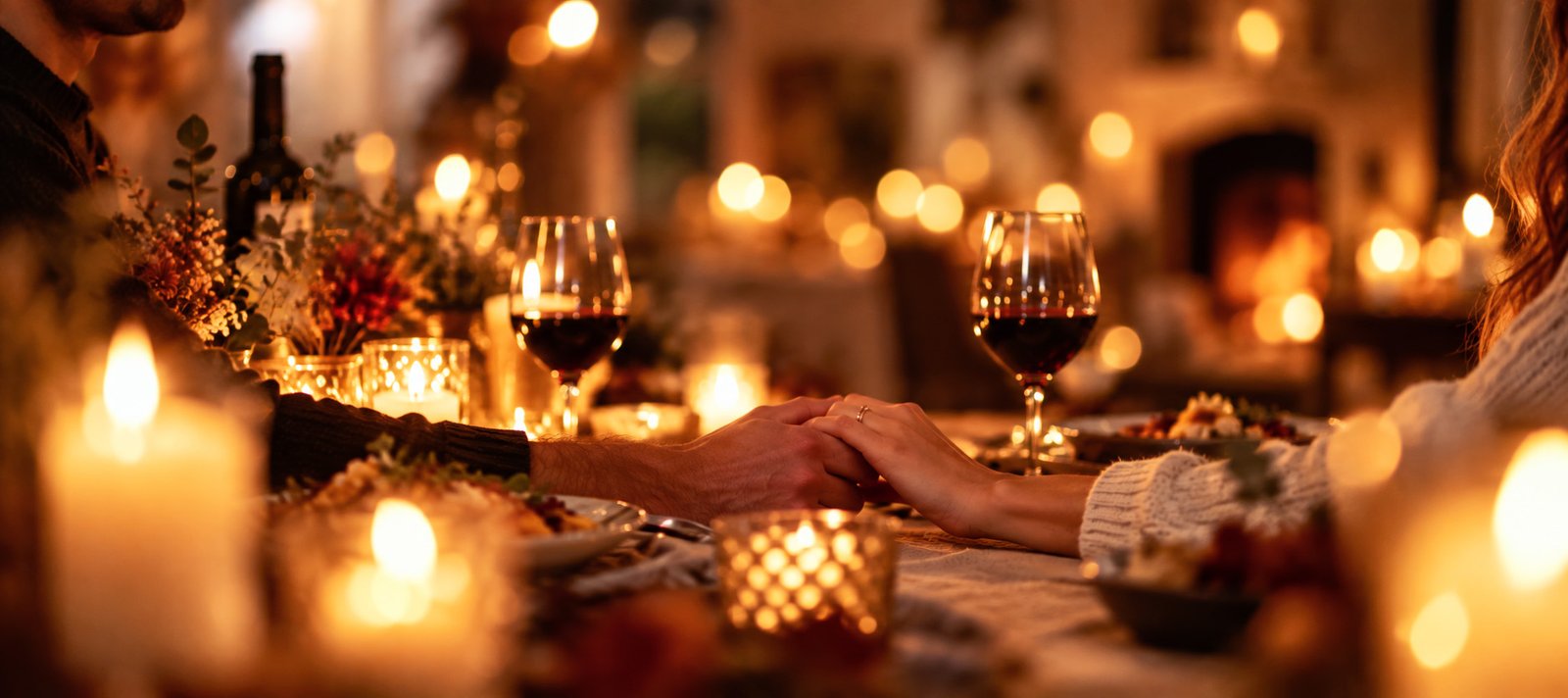Couple partageant un dîner romantique à la lumière des bougies en automne